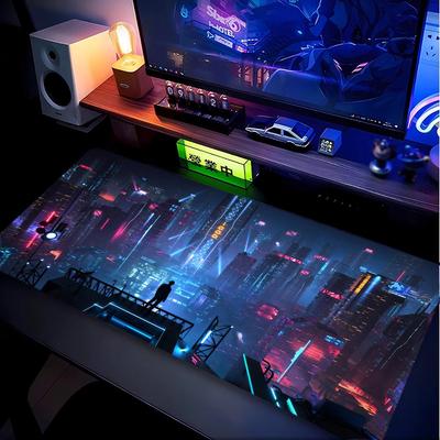Neon Cyberpunk Mousepad Non Slip Rubber Desk Mat Locked Edge Large Extended Smooth Mouse Pad for Pc Gaming Laptop Workstation