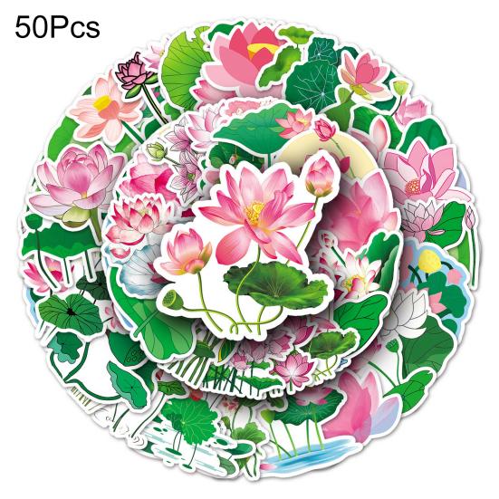 50 Stück Scrapbooking-Aufkleber, entzückender selbstklebender Lotus-Aufkleber ohne Rückstände, für Laptop, Telefonabdeckung, Schulbedarf