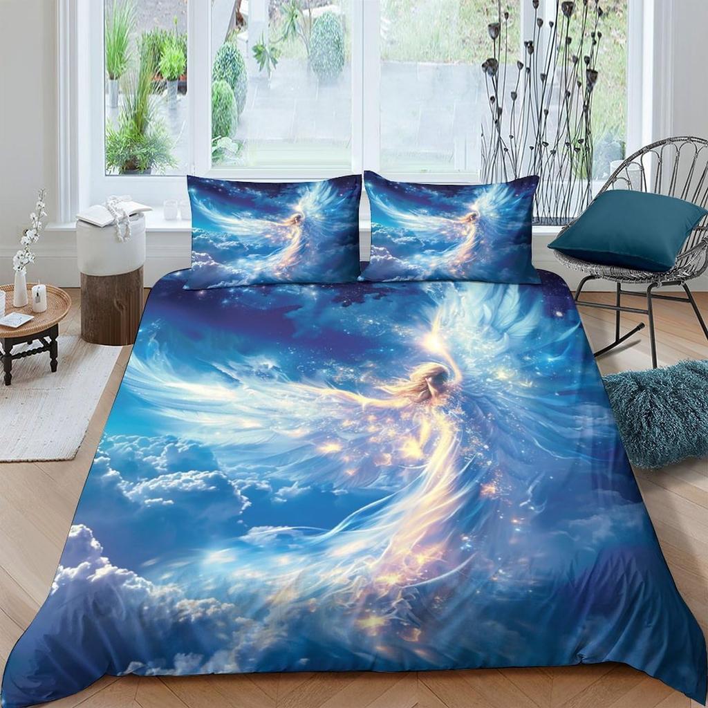 Wings Duvet Cover Set for Kids Teens Queen Lightweight Down Quilt Covers with 1 Duvet Cover 2 Pillowcases Bedroom Decor No Quilt