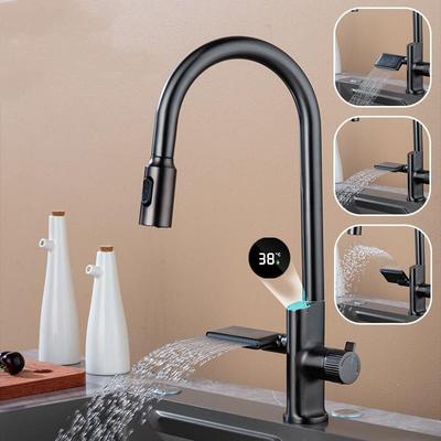 Robinet de cuisine avec capteur de température en cascade, affichage numérique, pulvérisateur à jet extractible, robinet mitigeur d'évier d'eau chaude et froide pour la cuisine