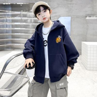 Boys' Fleece-Lined Hooded Cardigan Jacket - 2025 Autumn/Winter Baseball Style