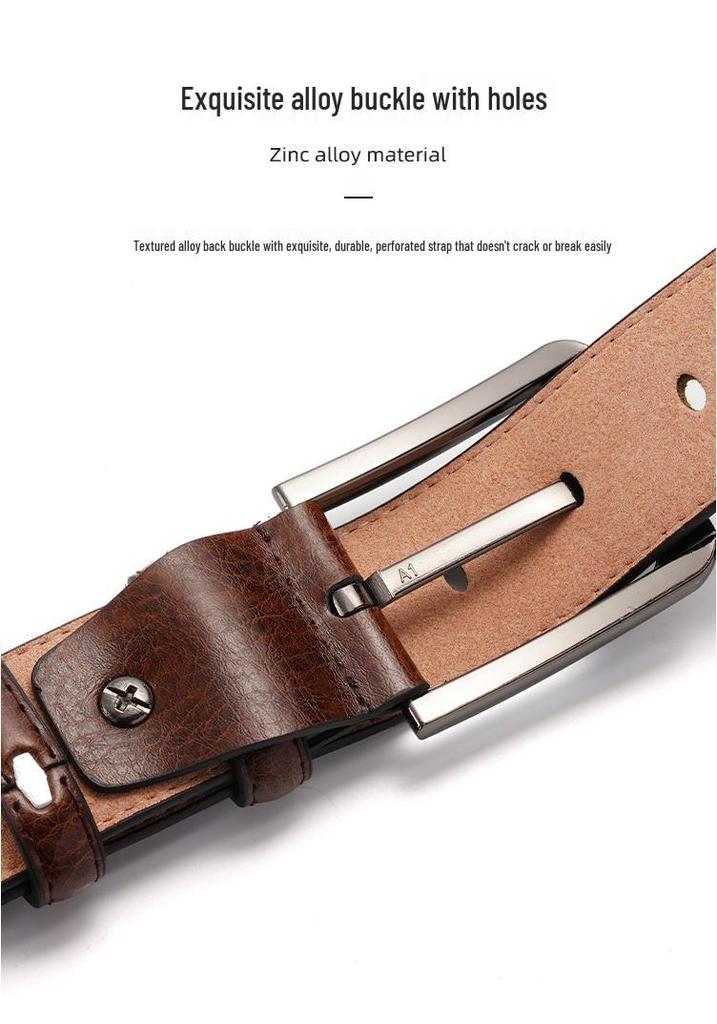 Men's Retro Pin Buckle Cowhide Belt - Versatile, Casual, Genuine Leather, High-End Feel, Hot Item.