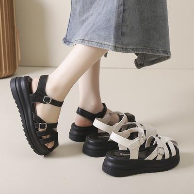 2025 New Summer French Beautiful Thick-soled Bag Head Sandals Women Wear Versatile Roman Shoes with Skirts Pig Cage Shoes