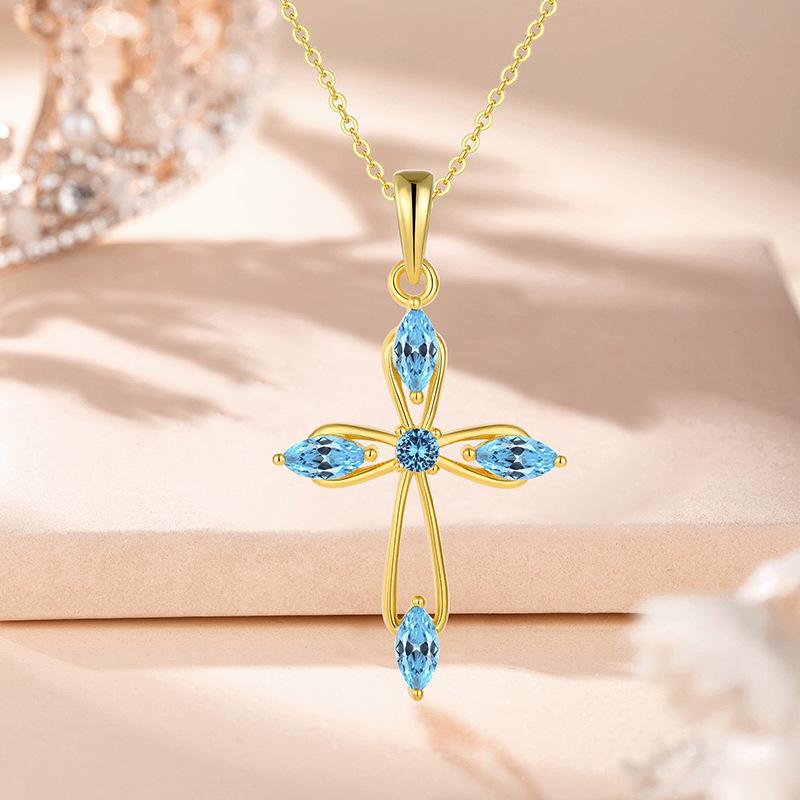 S925 Sterling Silver Zirconia Cross Pendant Necklace - Versatile Clavicle Chain with INS Style Design