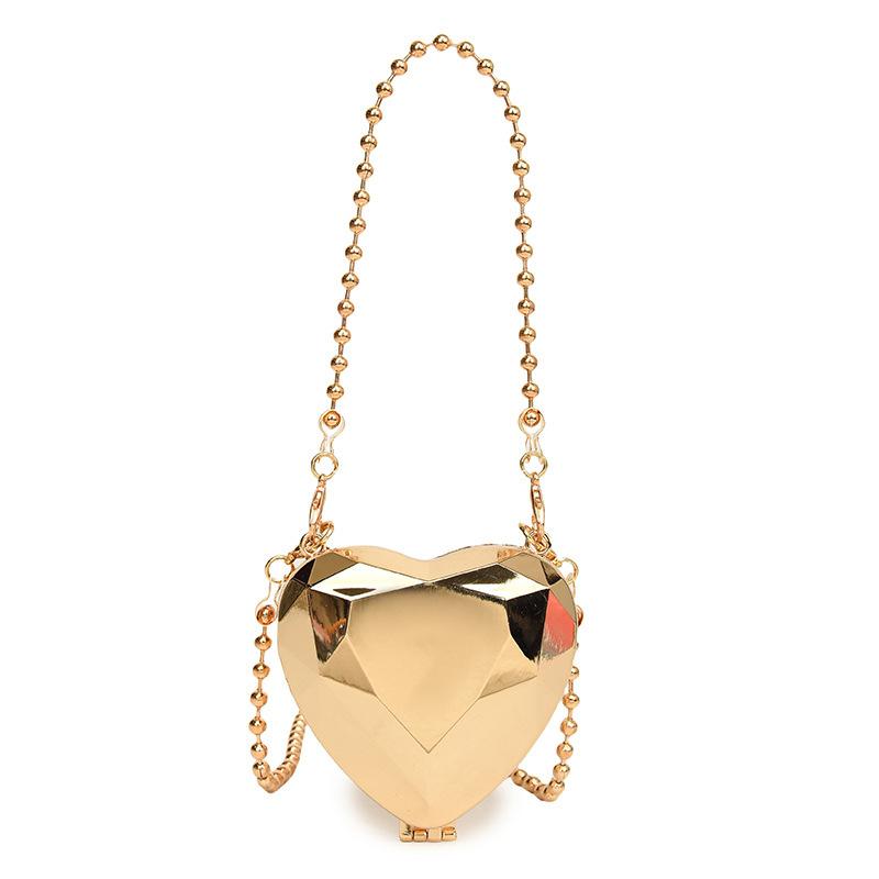 

Акриловая вечерняя сумка 2025 Новая мода Блестящая сумка через плечо Маленький аромат Женская цепочка Мини-сумка-сердечко Тренд золотой