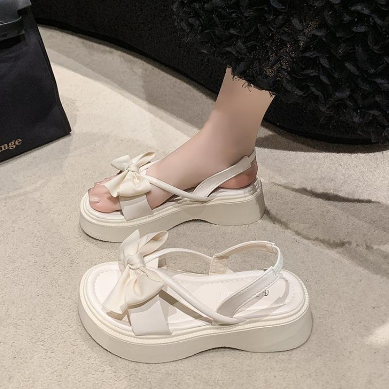 

Fashion Muffins shoe 2025 Sandals Ladies Shoes Summer Clear Heels Flat New Outside Retro Bow Clogs Girls Slides Butterfly-knot Slipper 35 грязно-белый