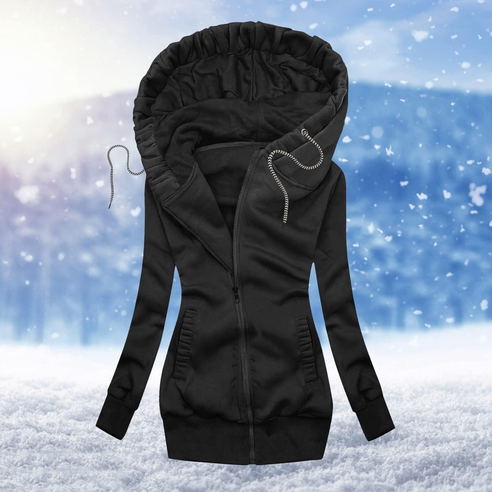 

Модний жіночий повсякденний вільний светр з капюшоном, однотонне пальто з довгими рукавами L чорний