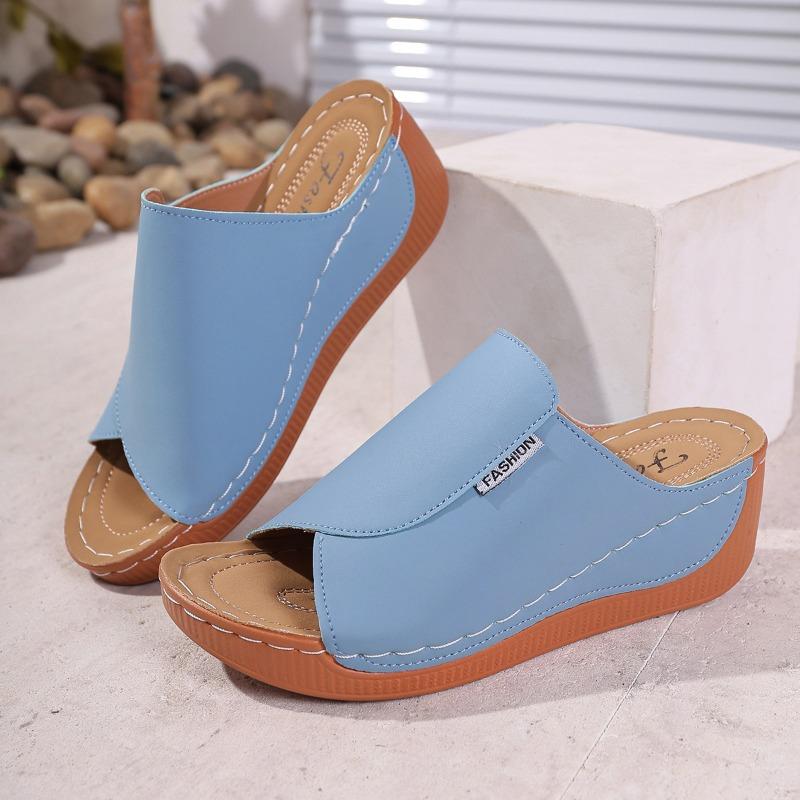 Thick-bottomed casual slippers lippers new one-word solid color simple and fashionable fish mouth slippers