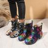 Autumn New Thick Heel Single Boot Fashion Round Head Front Lace-up Printed Women's Boots Classics Soft Sole Non-slip Ankle Boots