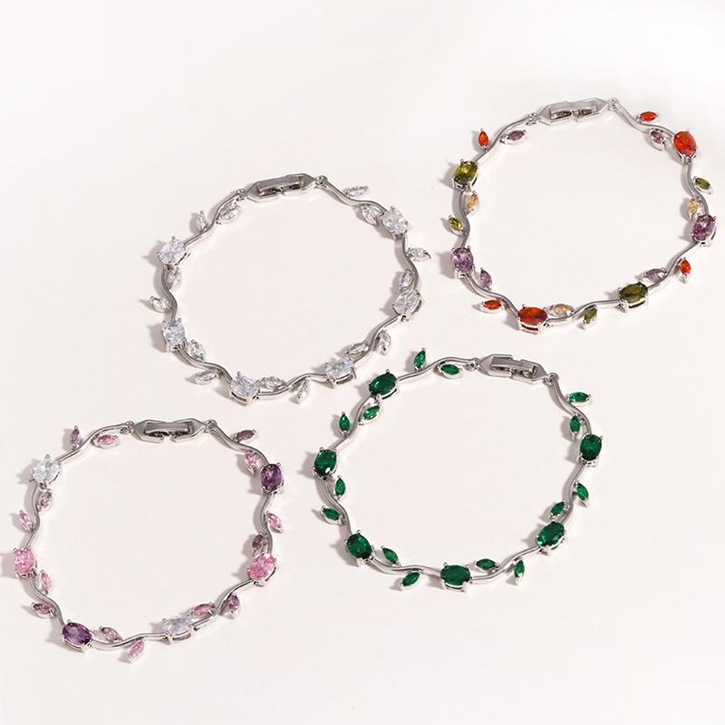 Colorful Leaf Cubic Zirconia Cz Crystal Bridal Bridesmaid Wedding Jewelry Bracelets Gift For Women Mom On Wedding Day