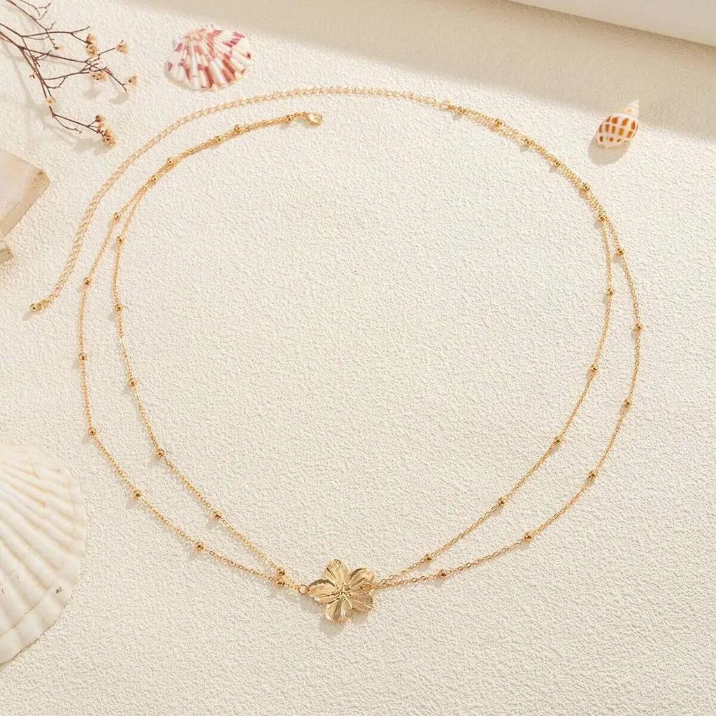 SHIXIN Sexy Double Layers Belly Chains Women Y2K Gold Color Metal Flower Bikini Waist Body Chain Summer Beach Vacation Jewelry