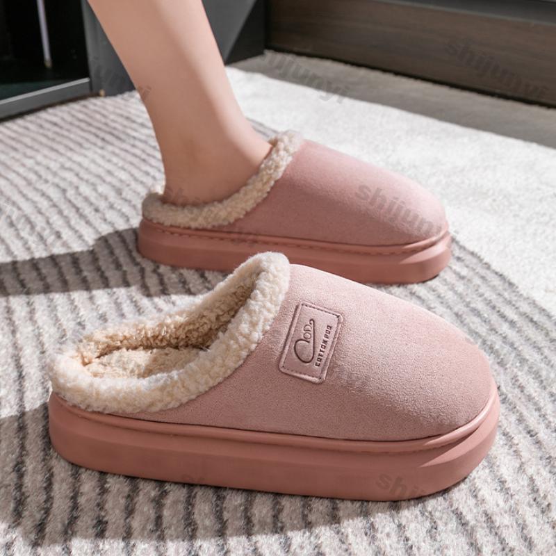 Fashion Women Indoor Fluffy Slippers Female Winter Thick Sole Warm Plush Soft Plush Anti-slip Shoes Couple Home Floor Cotton Slippers