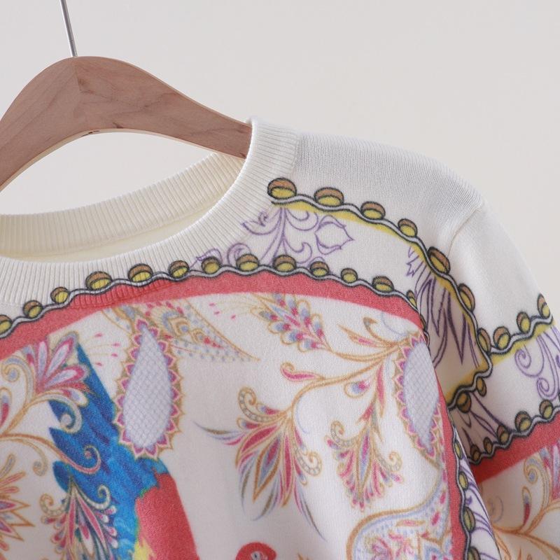 Mode Frauen Pullover Y2K Streetwear Bunte Vogel Druck Pullover femme Rundhals Unten Stricken Tops Mujer C-069