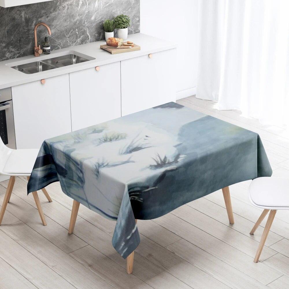 Forest Scenery Tablecloth Home Decor Stain Resistant Waterproof Table Decoration Rectangular Kitchen Fireplace Countertop
