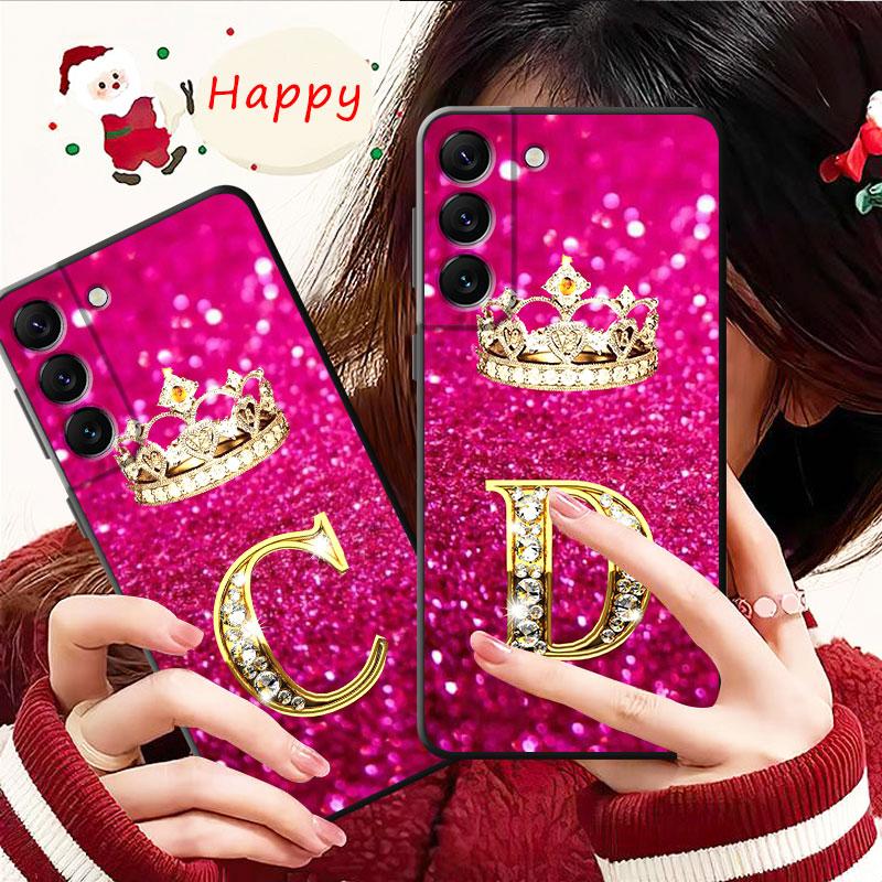 Red Pink Gold Diamond King Crown Letter For Samsung Galaxy S23 S22 S21 S20 Fe Ultra S10 S9 S8 Plus Note 20ultra 10plus Case