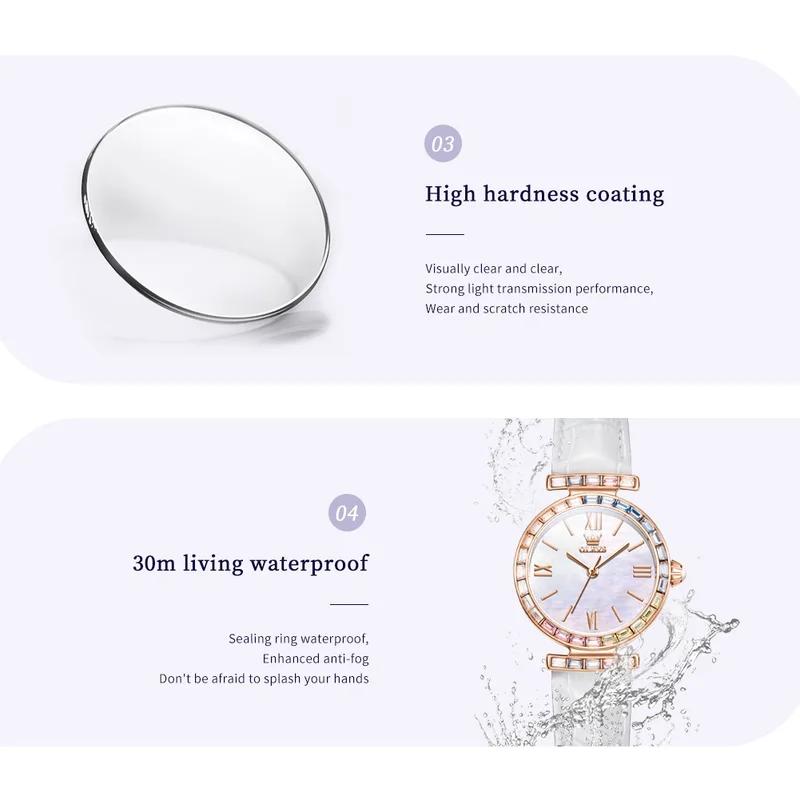 OLEVS Fashion Women Watches Luxury Diamond Quartz Watch Ladies Leather Waterproof Wrist Watch