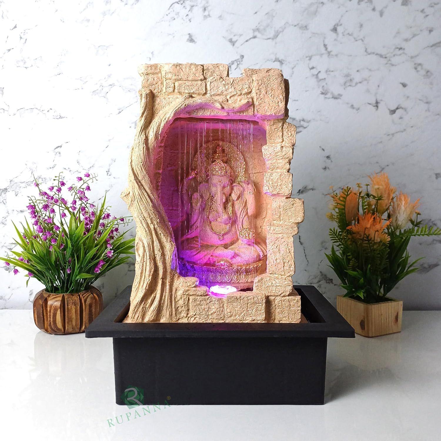 

Каменный Гуфа Ганеша Настольный Водный Фонтан со Светодиодной RGB Подсветкой для Домашнего Декора/Офиса/Подарка/Подарка на Новоселье/Подарка на Свадьбу (Бежевый камень)