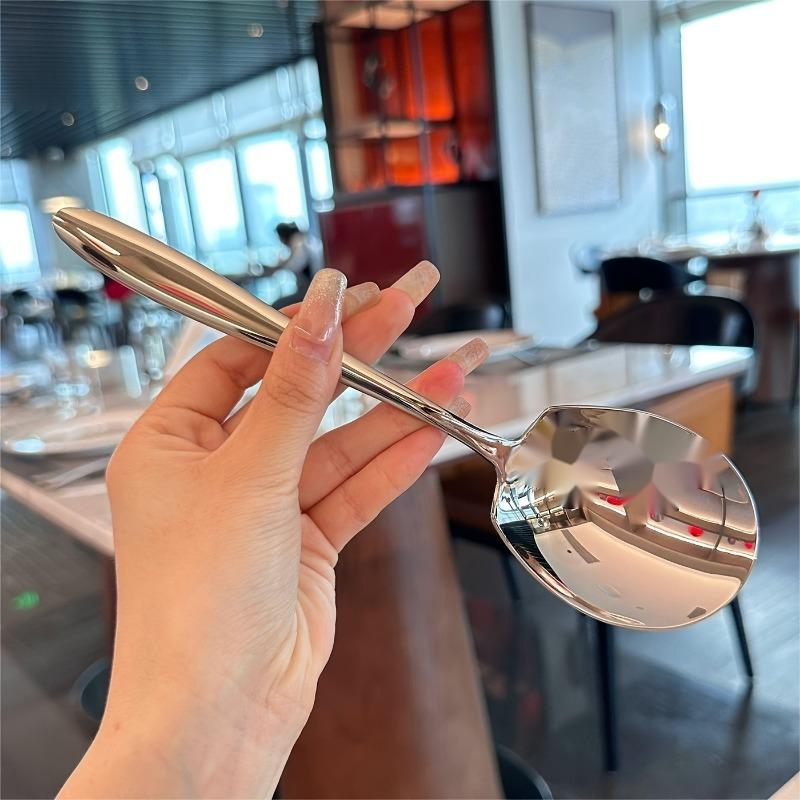 New In Kitchen Dinner Dish Soup Rice Western Restaurant Bar Public Spoon Large Stainless Steel Round Head Buffet Serving Spoon