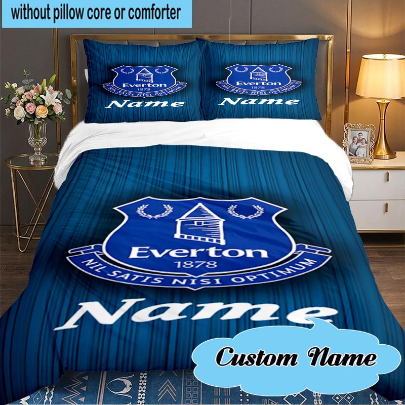 Custom Name Everton Football Club Crest Bedding Set 3pcs, Bedding Set Including 1pc Duvet Cover And 2pcs Pillowcases for Bedroom, Dormitory Gift