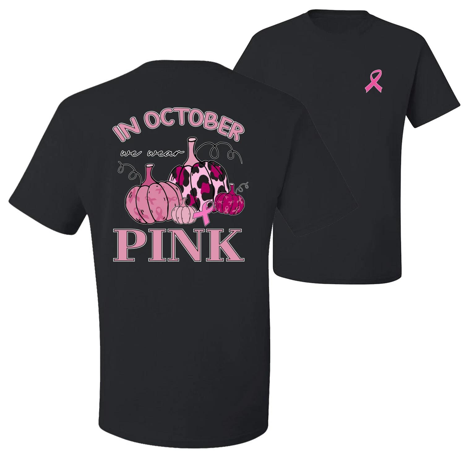 In October We Wear Pink Pumpkin Cheetah Print Front and Back Men Graphic T- Shirt S