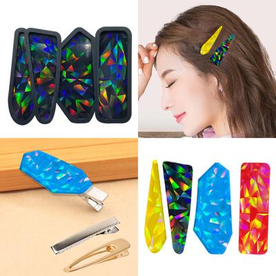 Haarspangen Silikonformen Geometrische Haarspangen Harzform Holographische Epoxidgussform für DIY Handwerk Schmuckherstellung