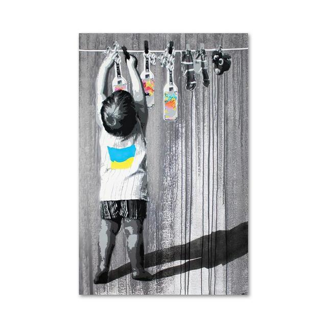 Banksy Graffiti-Kunst auf Leinwand, Gemälde an der Wand, Kunst, Poster und Drucke für Wohnzimmer, Home-Office, Dekoration, rahmenloses Dekor, Geschenke