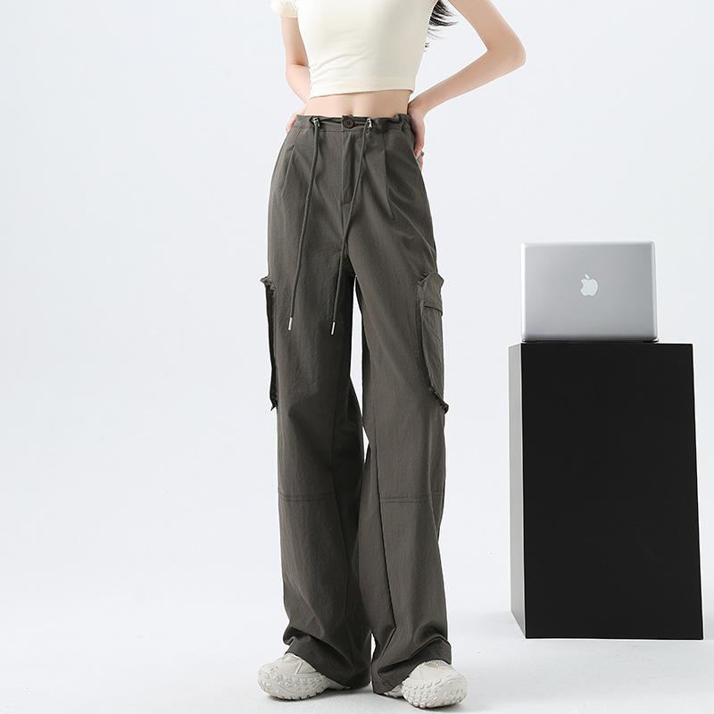 Retro logging overalls women's autumn new high waist loose and thin drawstring casual wide-leg sweatpants