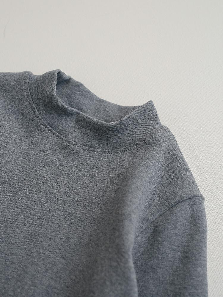 Kids' 2025 Unisex Long Sleeve Stand-up Collar Base Layer T-Shirt - Spring/Autumn Style, Cotton, Solid Color