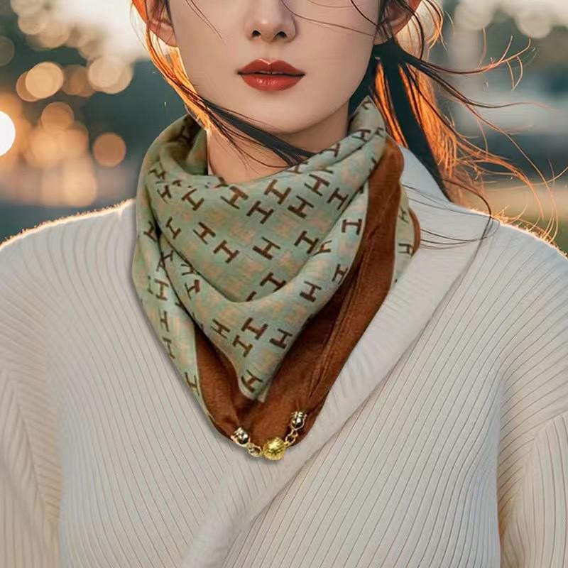 Versatile Silk Cotton Scarf with Magnetic Buckle: Double-sided, Multifunctional Neckband