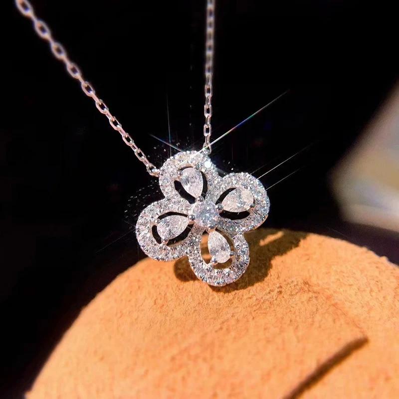 New Water Drop  Plate Necklace Clover Design Zircon Clavicle Chain Female Bride Jewelry Gift Ladies Necklace