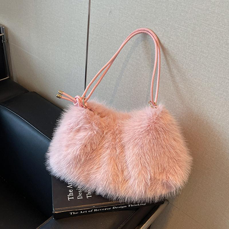 Women's Large Capacity Shoulder Bag Solid Color Plush Imitation Fur Handbag For Autumn And Winter Fashion