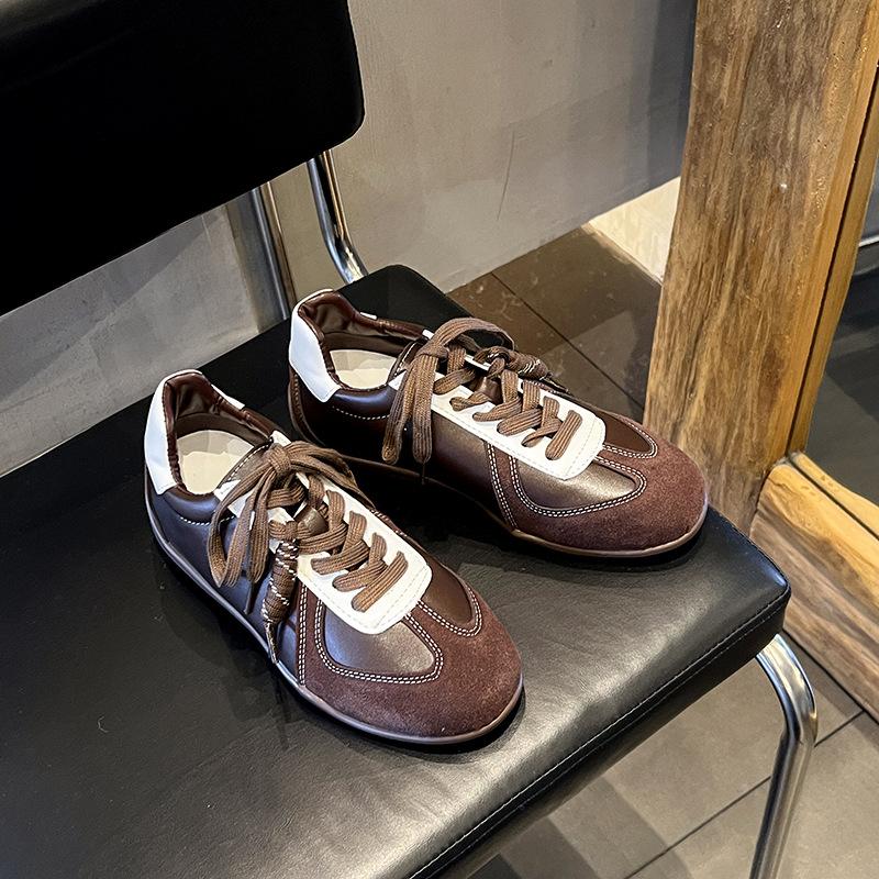 

Retro German training shoes women s 2025 new color matching lace-up round head casual sports board shoes versatile height-increasing Forrest Gump sho 35