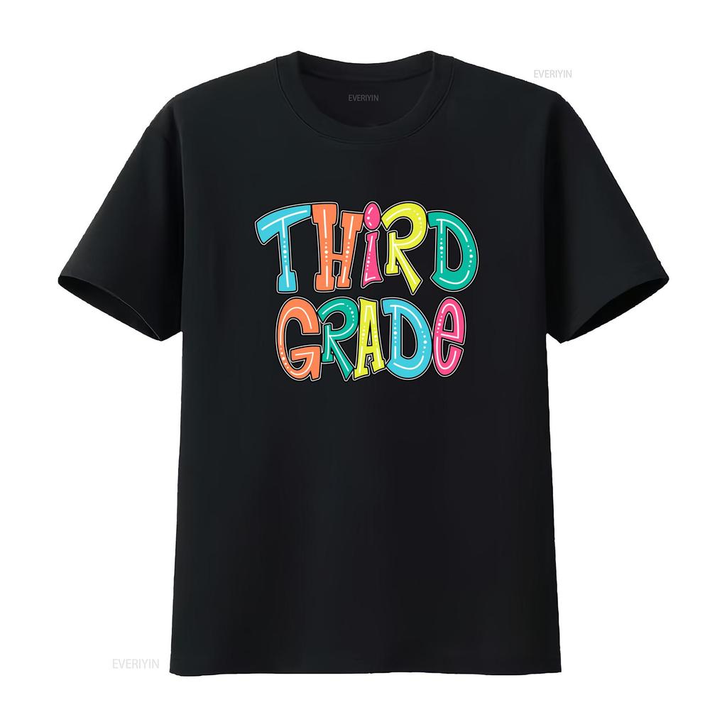 Colorful Groovy Third Grade Print Back To School Teacher Student Casual T Shirt Vintage Washed Homme Slightly Streetwear
