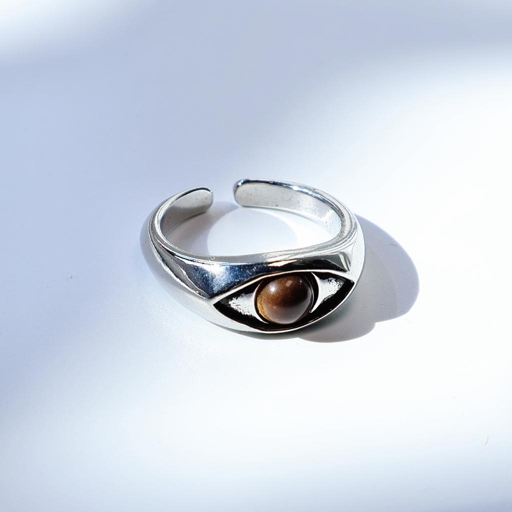 Retro "Horus Eye" Adjustable Open Ring For Men Women Silver-plated Copper Gothic Punk Edgy Jewelry Indie Accessories Niche Gift
