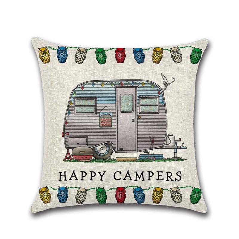 Ornate Happy Campers Sofa Throw Cushion Cover Ideal For Home Dcor