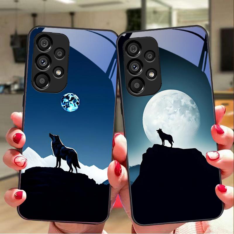 The Moon and the Wolf For Samsung Galaxy S10 S20 Plus S21 FE S22 S23 S24 FE S25 Ultra Black Tempered Glass Phone Case Hard Shell