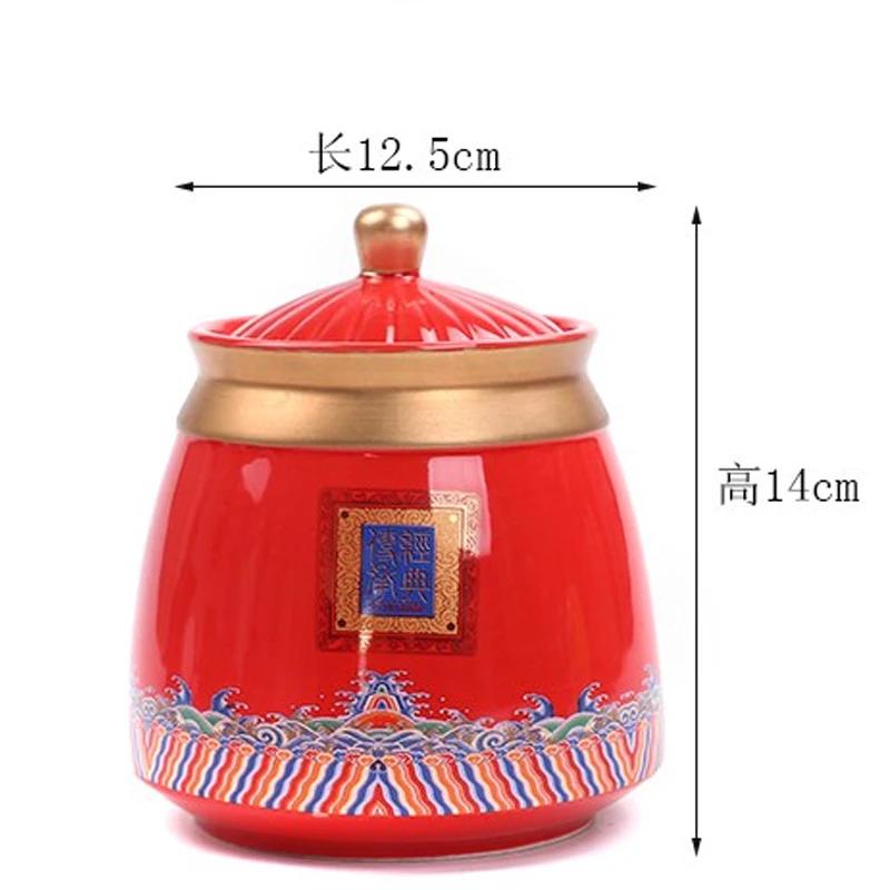 Ceramic Tea Pot with Lid Wedding Gift Red Gold Dragon Green Tea Candy Chinese Medicine Sealed Storage Tank Tea Bag Storage Box