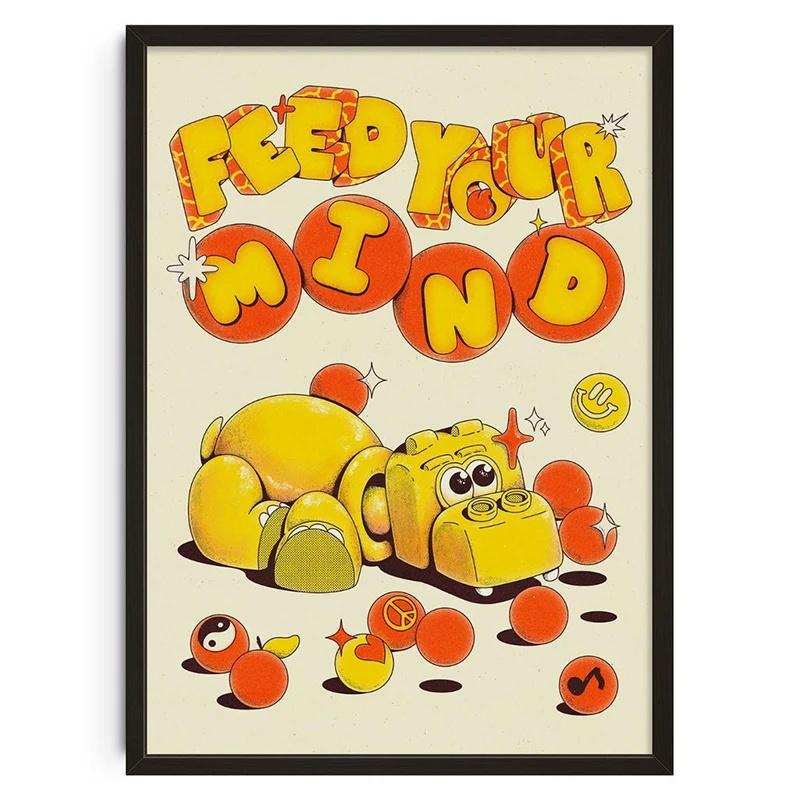 Vintage Abstrakt Füttere deinen Geist Klassische Poster Druck Selbstpflege Wandkunst Leinwandgemälde für Wohnzimmer Schlafzimmer Heimdekor