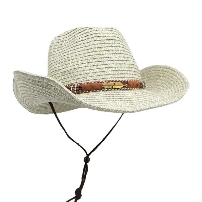 2025 Summer Western Cowboy Top Hat Retro Style Sunshade Cowboy Straw Hat One Size