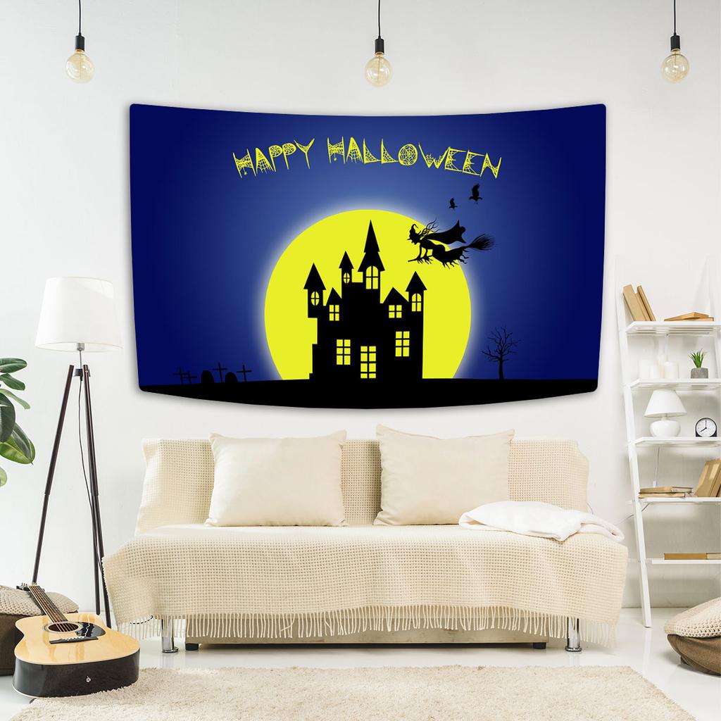 Happy Halloween Tapestry Bat Pumpkin Printed Tapestry Wall Hanging Party Background Cloth Home Living Room Bedroom Dorm Decor
