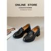Versatile British Style Cowhide Mid-Heel Loafers - Retro Round Toe Slip-On Women's Shoes with 5cm Chunky Heel
