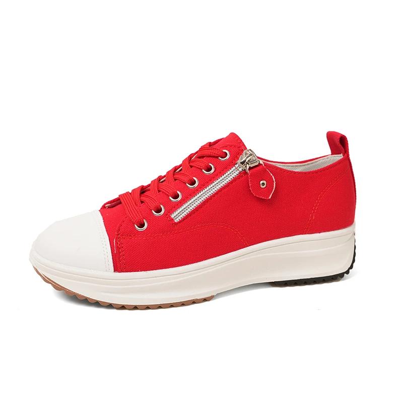 Autumn 4 Color New Women's Shoes 36-43 Thick Soled Versatile Lace-up Small White Shoes Woman Casual Sports Canvas Zipper Shoes
