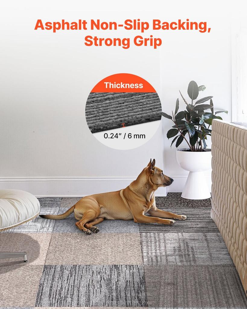 Carpet Tiles Reusable 508 x 508 mm, 24 PCS Modular Carpet Square Rug, Commercial Floor Soft Padded for Seamless Cover 6.2, Easy DIY Replacement for