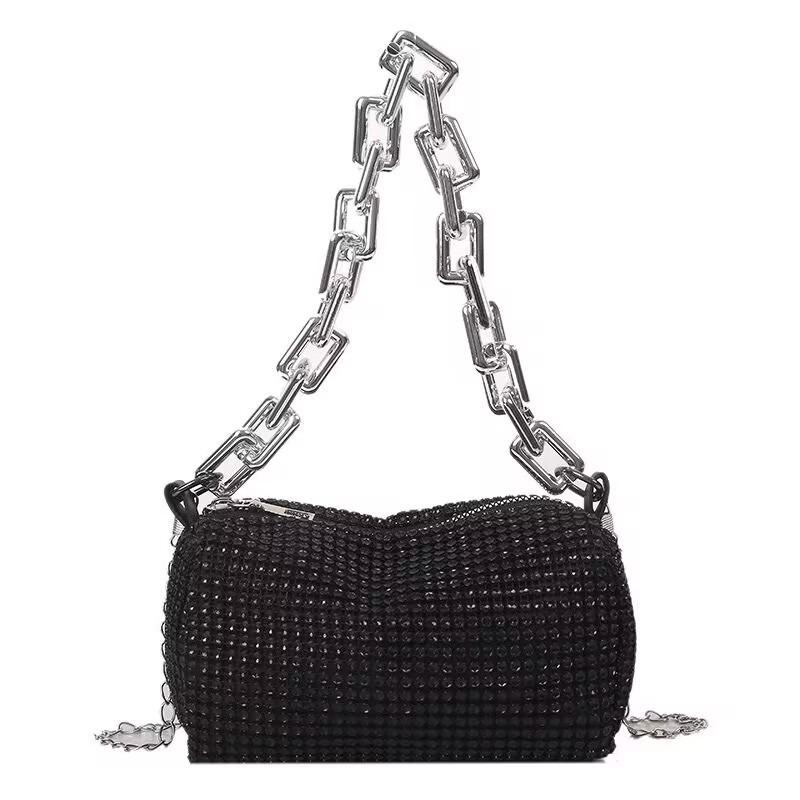 Summer Small Bag Women's Bag New Trend Personalized Colored Diamond Pillow Bag Chain Shoulder Bag Personalized Messenger Bag
