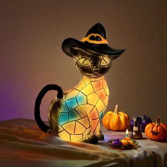Cat Lamp LED Night Light Soft Warm Glow Halloween Design Energy-saving USB Tabletop Night Light Party Decoration