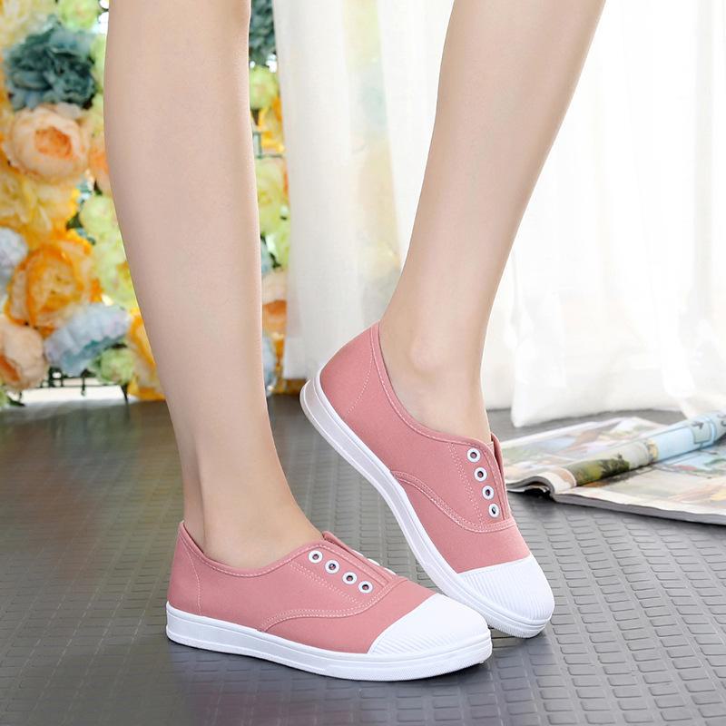 Korean Style Women's Canvas Slip-On Shoes, White, Size 41, No Heel. Perfect for Summer and Year-Round Wear.