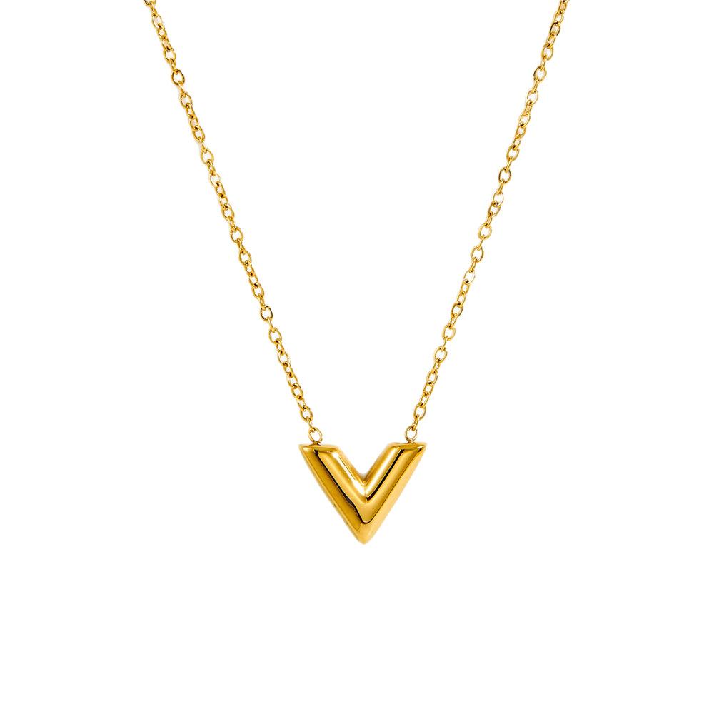 2025 New Simple Gold Niche Light Luxury V Letter Necklace for Women Summer Collarbone Chain Earrings Bracelet