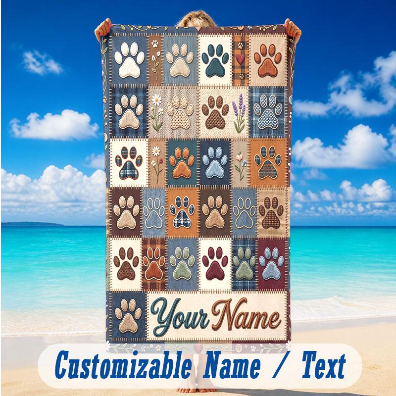Dog Theme Beach Towel Personalized Custom Name & Text Soft Quick Dry Beach Towel for Swimming Travel