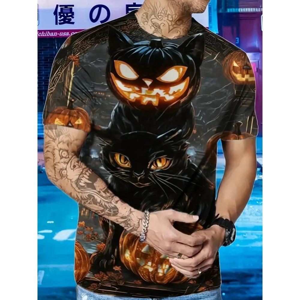 Summer Round Neck 3D Print Funny Cat Pattern Top Fashionable Casual Short Sleeved Men's T-shirts