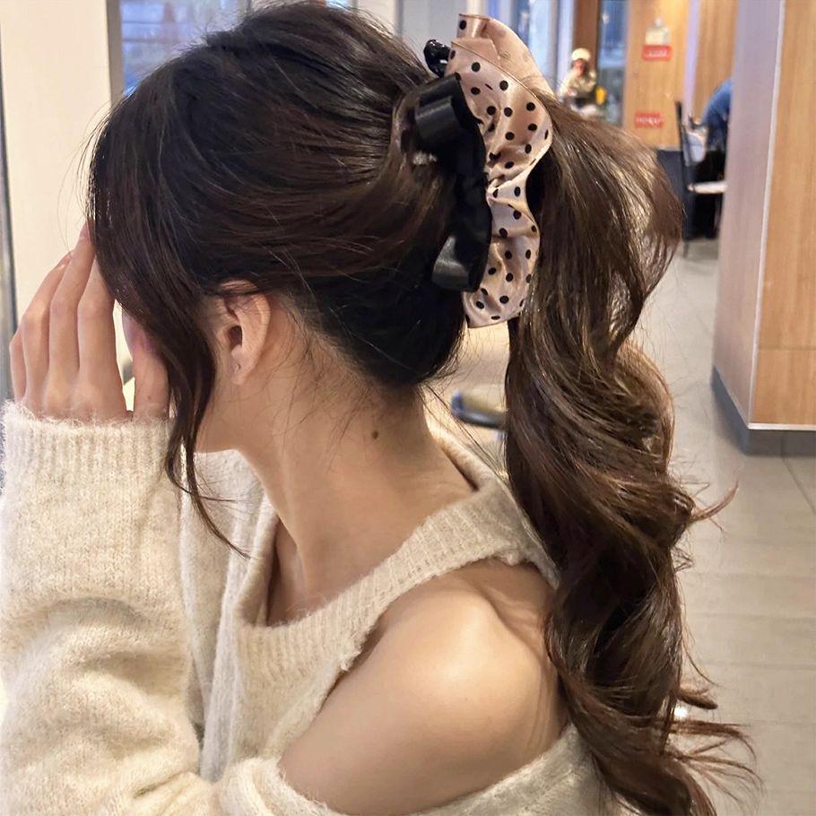 2025 High-End White Polka Dot Bow Hair Clip - Vertical/Ponytail for Women